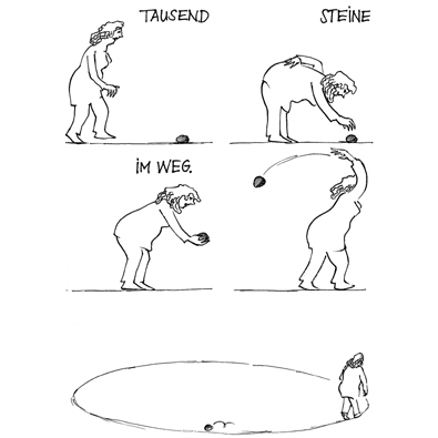 Karikatur Tausend Steine im Weg